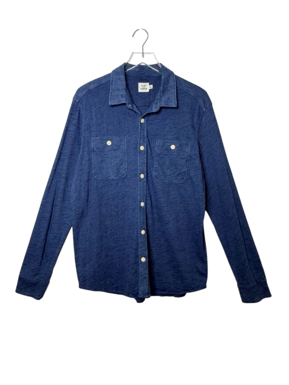 Flint and Tinder Men’s Blue Slub Jersey Utility Knit Button Up Shirt Sz M